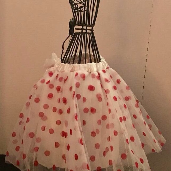 Little Girls White Tutu w/red dots. - Picture 3 of 5
